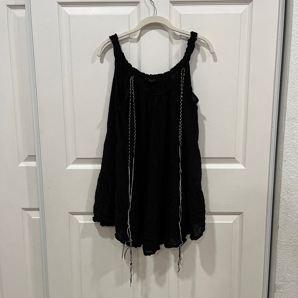 Indah Black Rayon Sleeveless Dress Tunic Top Bohemian Beach Cover Up‎ XS